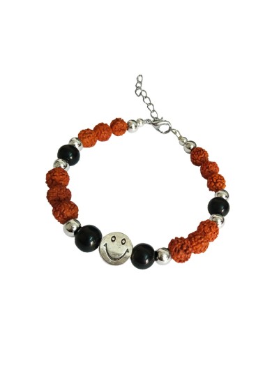 Stylish  Smiley Face Black Quartz Rudraksha Bracelet 